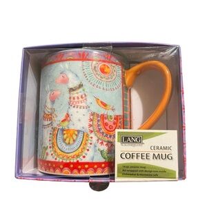 Debi Hron colorful Llama ceramic coffee mug, new in box.